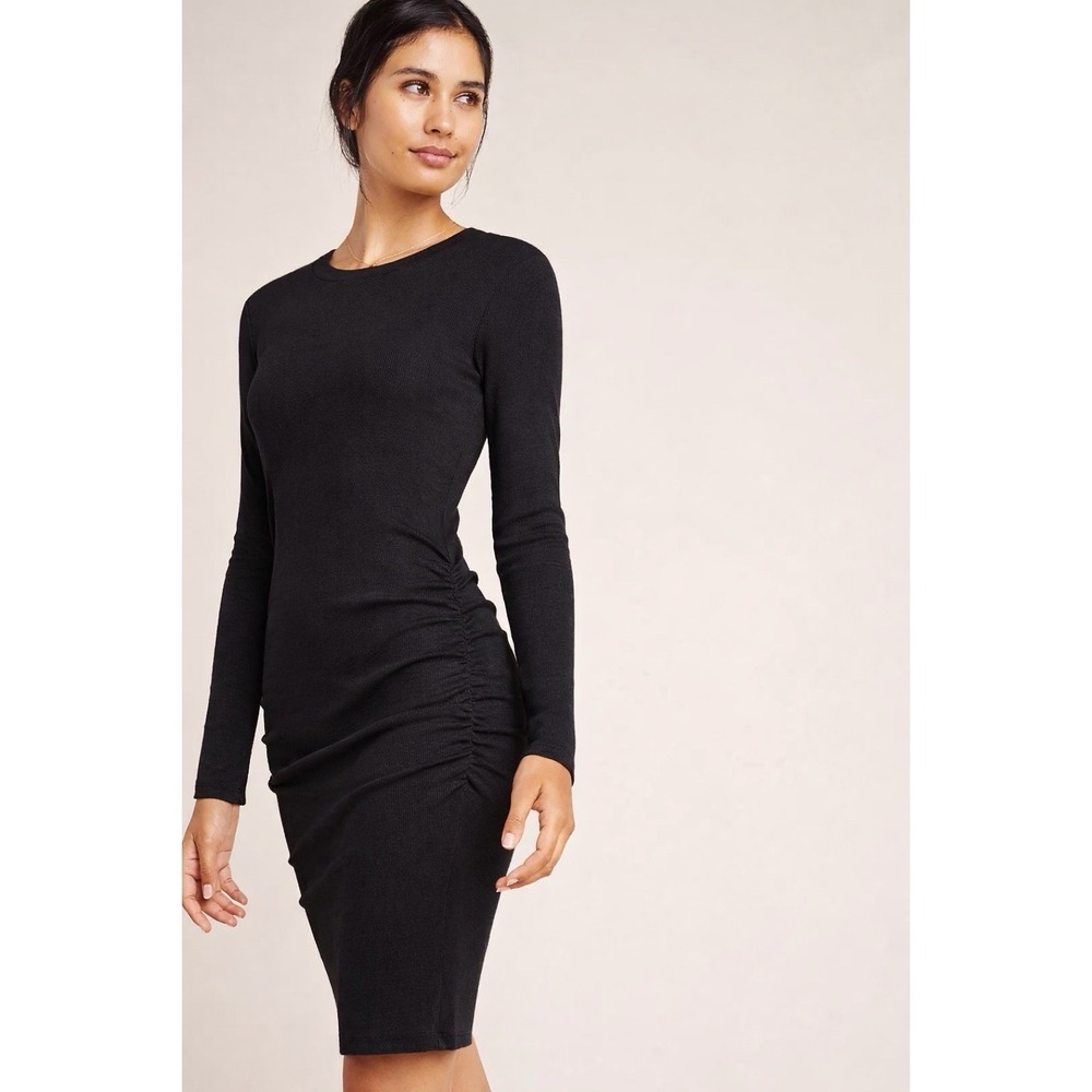 Anthropologie Stateside Kate Ribbed Dress Black Ruched Stretch S